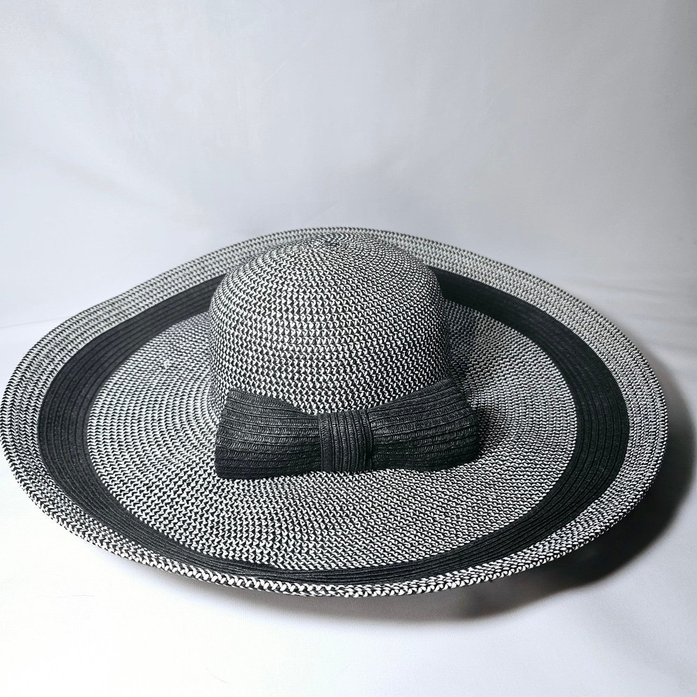Daniele Meucci Straw Hat Women's Wide Brim Made in Italy Bow Black White Fashion